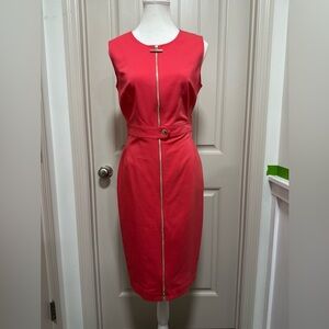 Calvin Klein Red Zip-Front Midi Dress